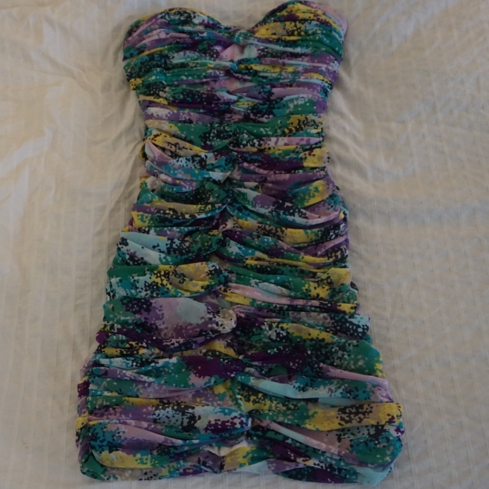 BCBGMaxazria ruched multi colored dress